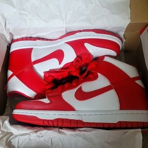 Y 7 red and white Nike dunks